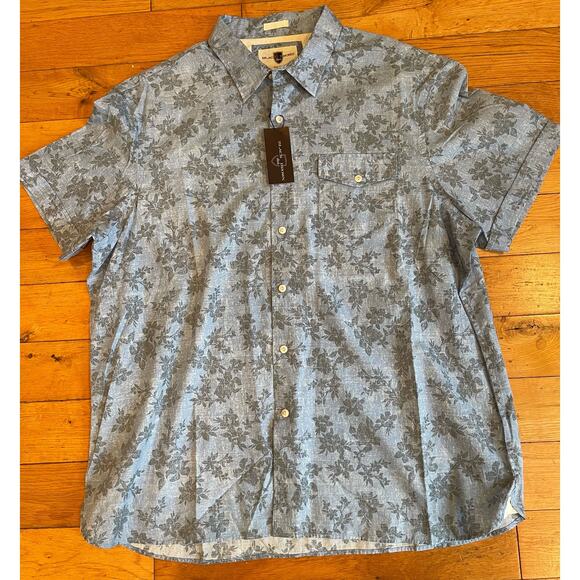 Black Brown 1826 Men’s Button Down Floral Short Sleeve‎ Shirt Blue Size XXL - Picture 1 of 7